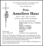 Traueranzeige Anneliese Haas