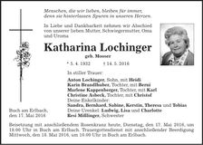 Traueranzeige Katharina Lochinger