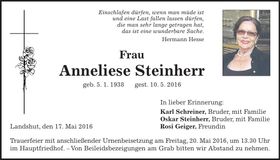 Traueranzeige Anneliese Steinherr