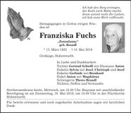 Traueranzeige Franziska Fuchs