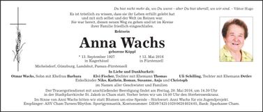 Traueranzeige Anna Wachs