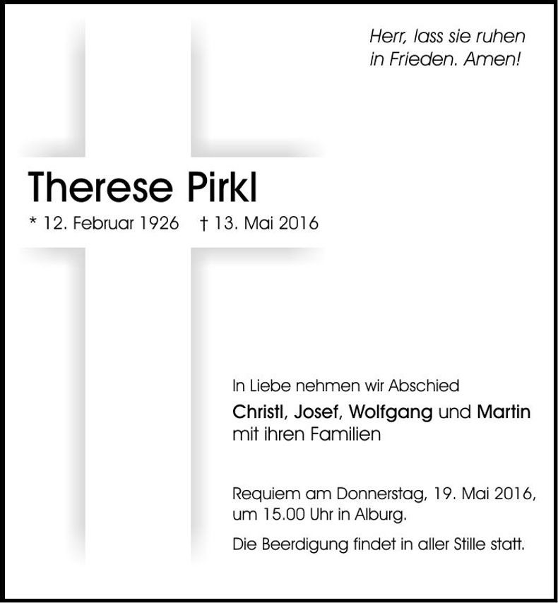 Traueranzeige Therese Pirkl