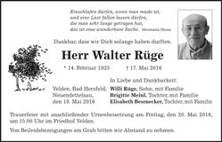 Traueranzeige Walter Rüge