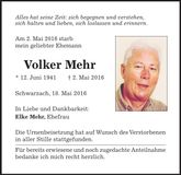 Traueranzeige Volker Mehr