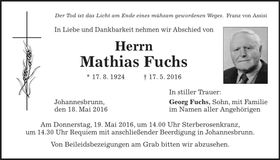 Traueranzeige Mathias Fuchs