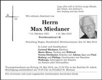 Traueranzeige Max Miedaner