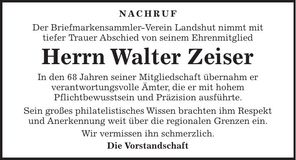 Traueranzeige Walter Zeiser