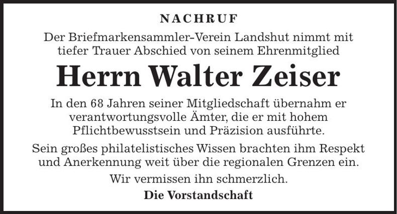 Traueranzeige Walter Zeiser