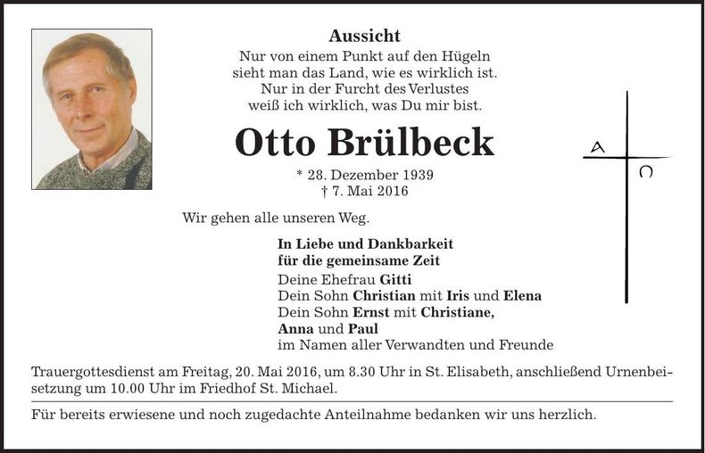 Traueranzeige Otto Brülbeck