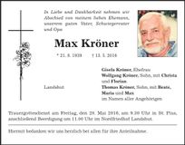 Traueranzeige Max Kröner