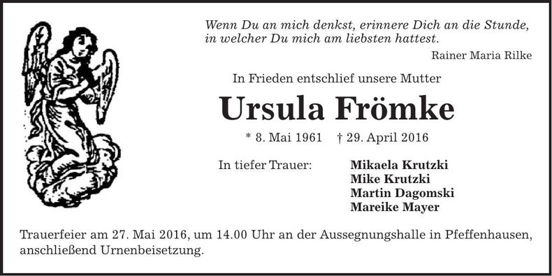 Traueranzeige Ursula Frömke