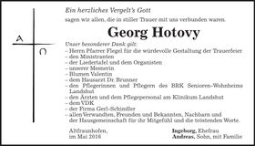 Traueranzeige Georg Hotovy