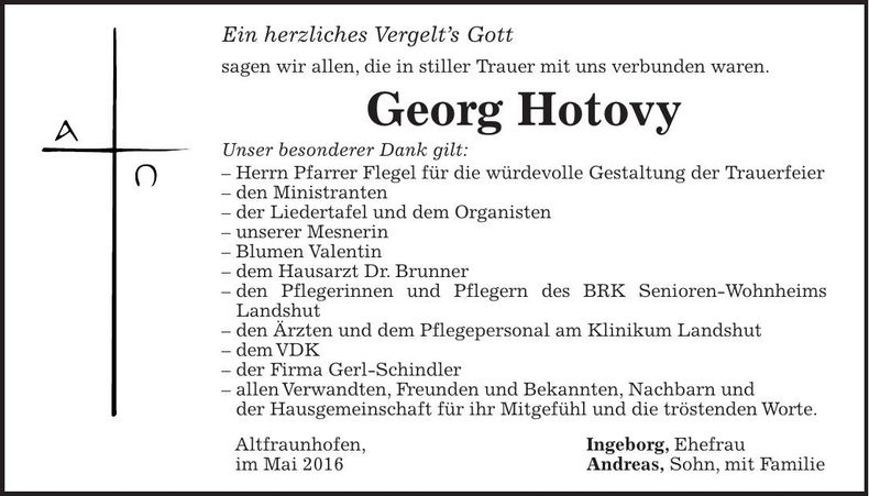 Traueranzeige Georg Hotovy