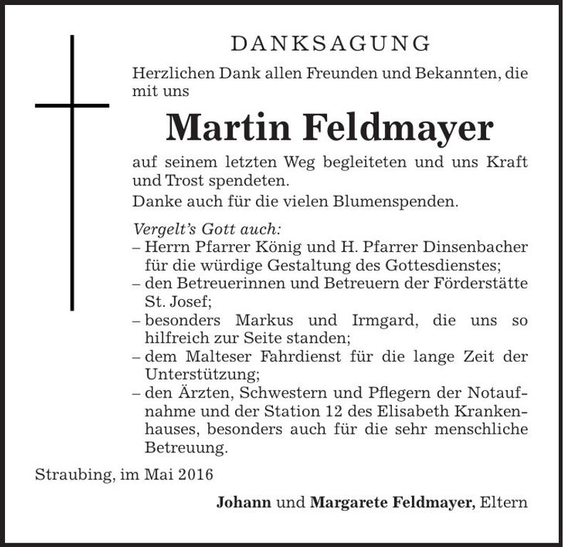Traueranzeige Martin Feldmayer
