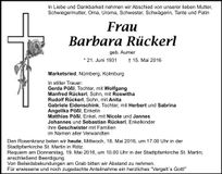 Traueranzeige Barbara Rückerl