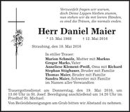 Traueranzeige Daniel Maier