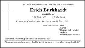 Traueranzeige Erich Burkhardt