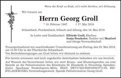 Traueranzeige Georg Groll