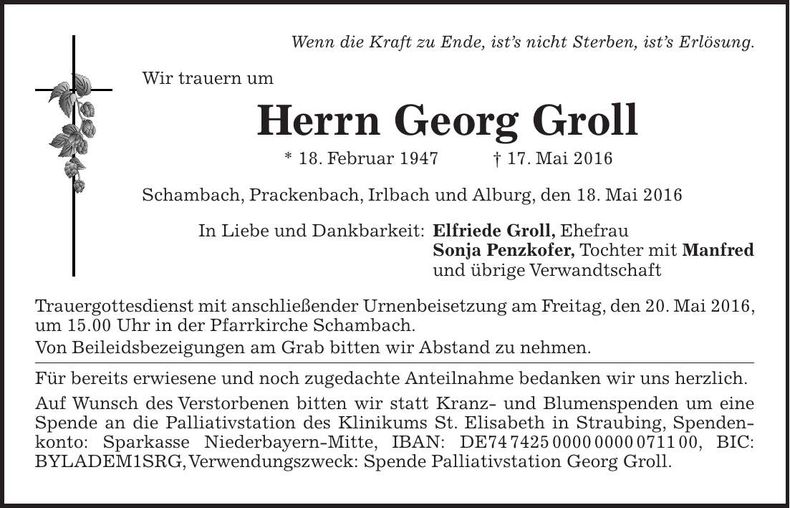 Traueranzeige Georg Groll