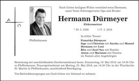 Traueranzeige Hermann Dürmeyer