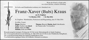 Traueranzeige Franz-Xaver Kraus