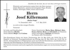 Traueranzeige Josef Killermann