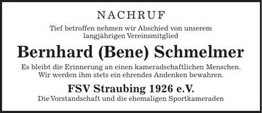Traueranzeige Bernhard (Bene) Schmelmer