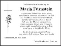 Traueranzeige Maria Fürnstein