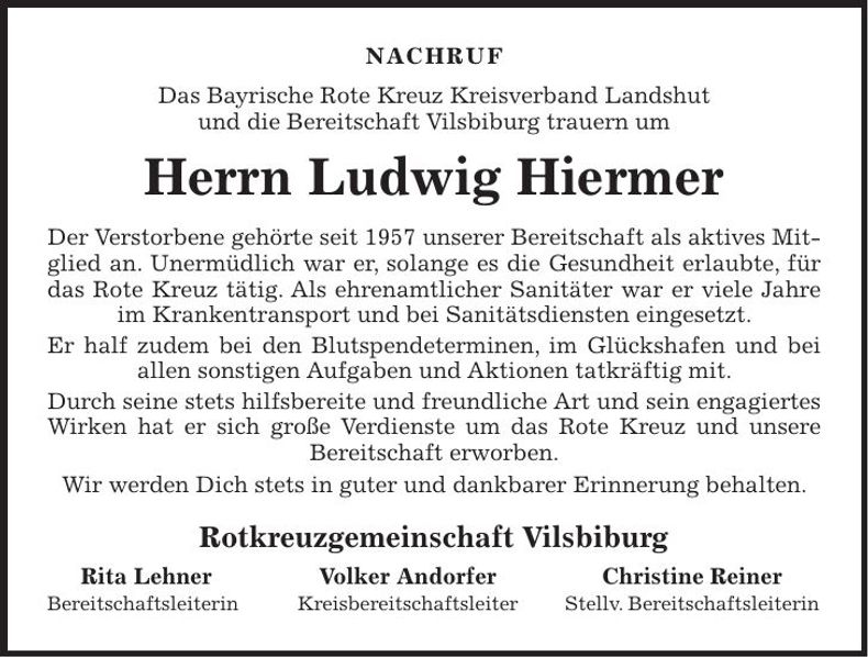 Traueranzeige Ludwig Hiermer