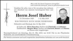 Traueranzeige Josef Huber
