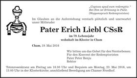 Traueranzeige Pater Erich Liebl