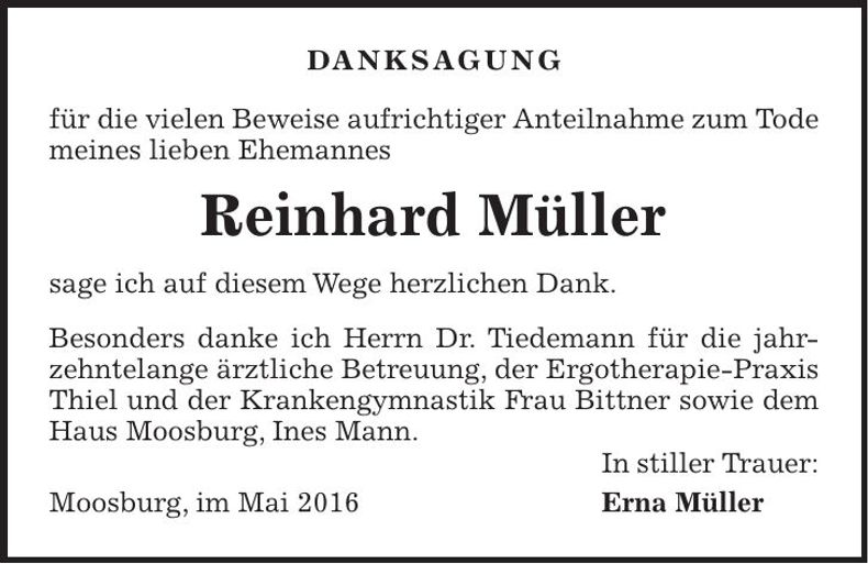 Traueranzeige Reinhard Müller