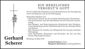 Traueranzeige Gerhard Scherer