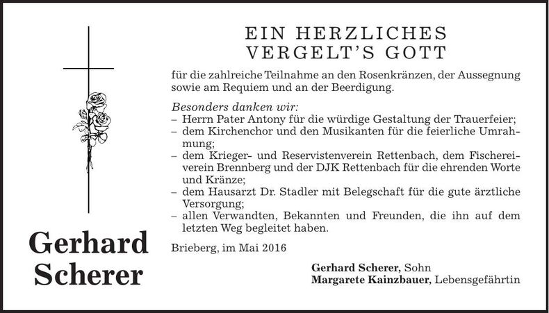 Traueranzeige Gerhard Scherer