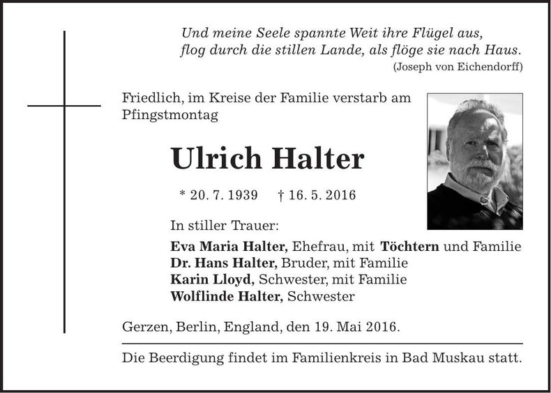 Traueranzeige Ulrich Halter