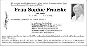 Traueranzeige Sophie Franzke