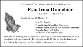 Traueranzeige Irma Dinnebier