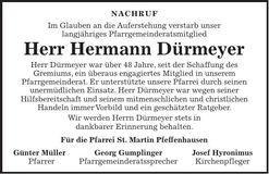 Traueranzeige Hermann Dürmeyer