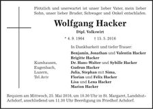 Traueranzeige Wolfgang Hacker