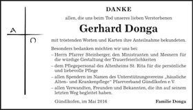 Traueranzeige Gerhard Donga