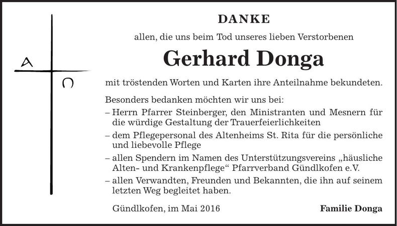 Traueranzeige Gerhard Donga