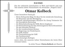 Traueranzeige Otmar Kolbeck