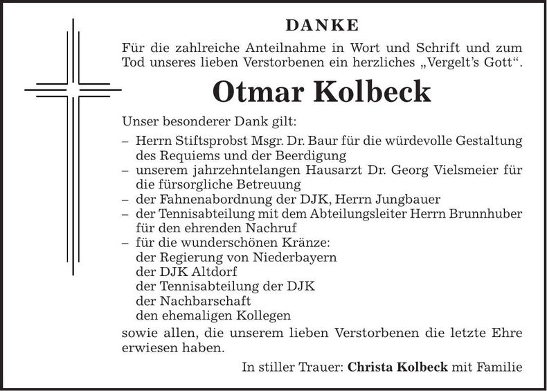 Traueranzeige Otmar Kolbeck