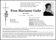 Traueranzeige Marianne Gahr