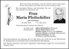 Traueranzeige Maria Pfeilschifter