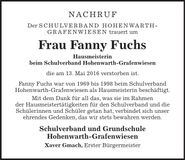 Traueranzeige Fanny Fuchs