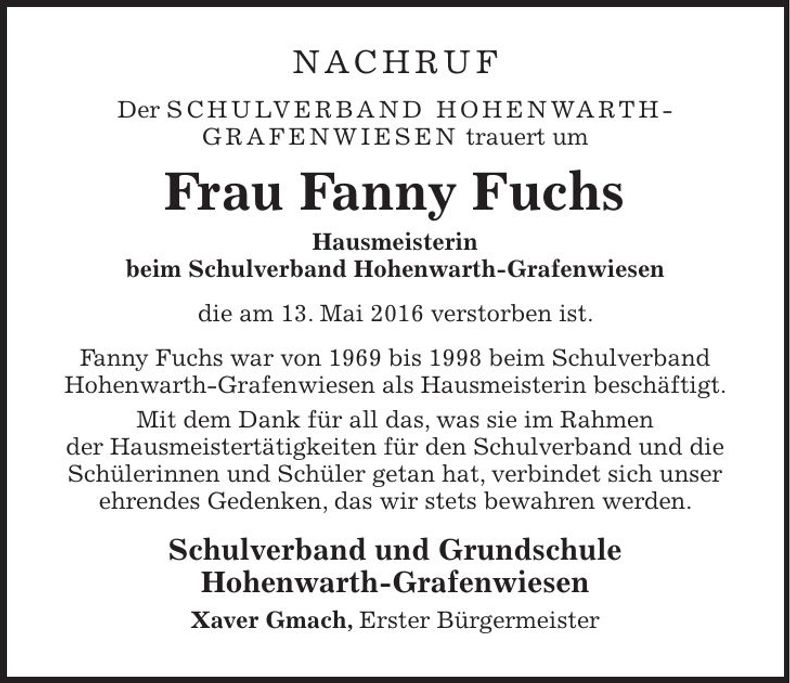 Traueranzeige Fanny Fuchs