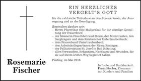 Traueranzeige Rosemarie Fischer