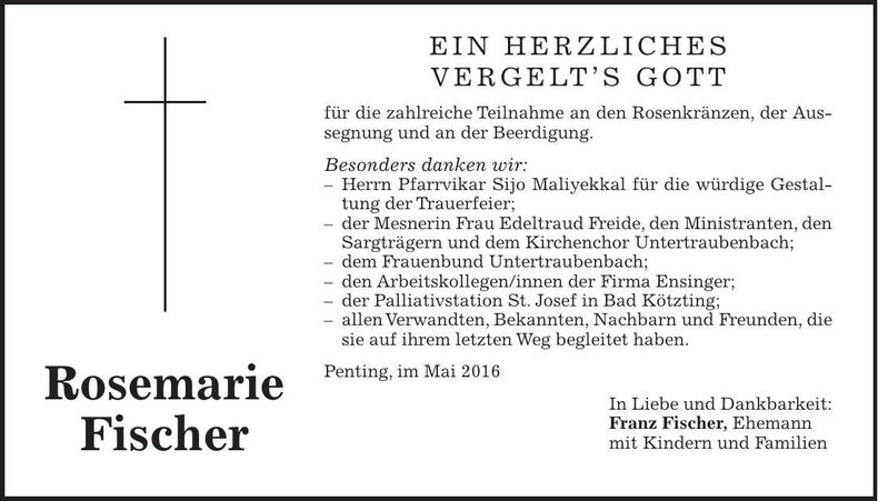 Traueranzeige Rosemarie Fischer