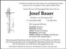Traueranzeige Josef Bauer